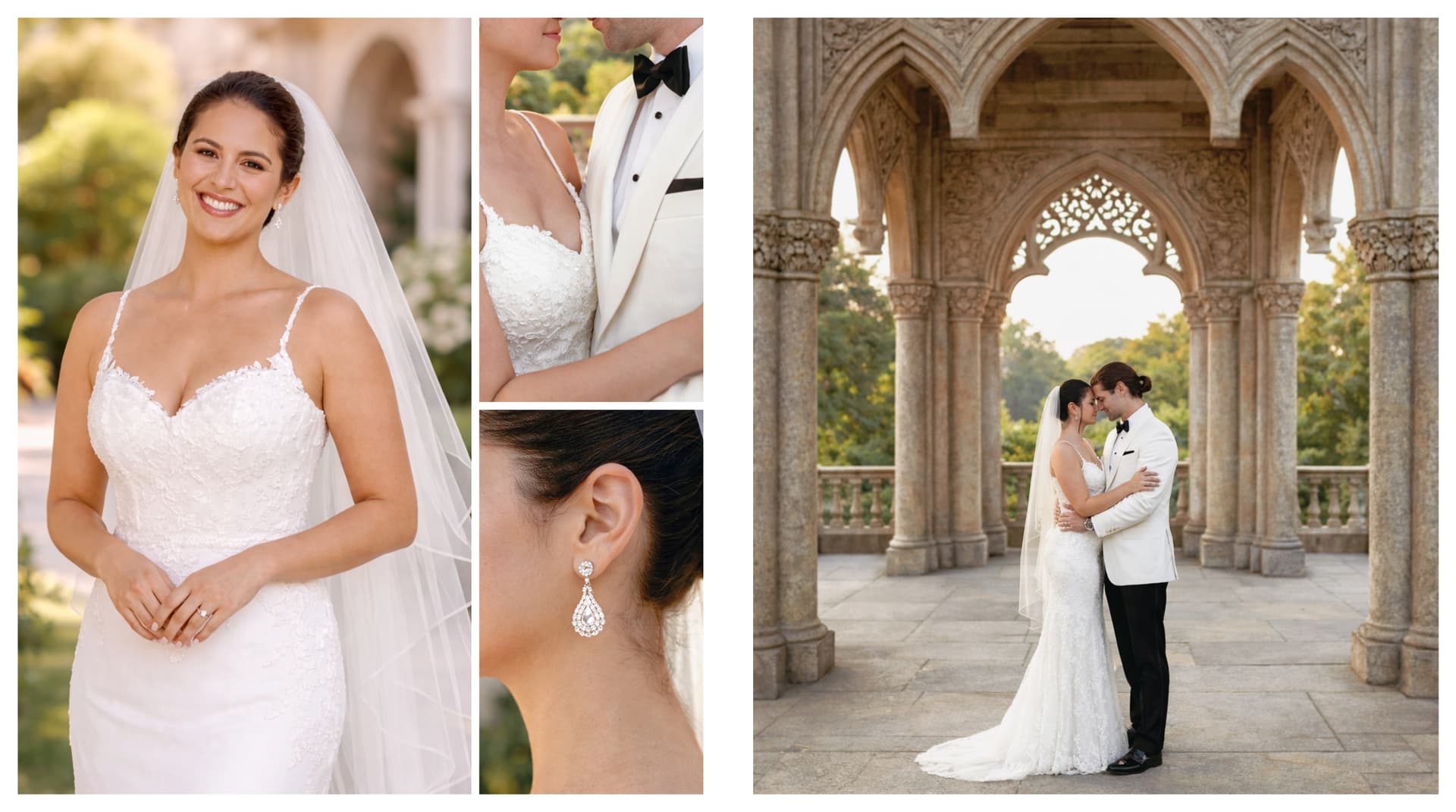 Luxury wedding overlooking Algarve coastline at sunset with elegant decor and couple